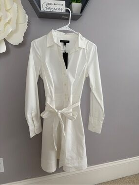 Banana Republic White Tie-Waist Shirt Dress